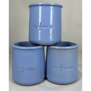 Set Of 3 La Fermière Cermer Terra Cotta Blue Ceramic Pots For Decor Or Storage
